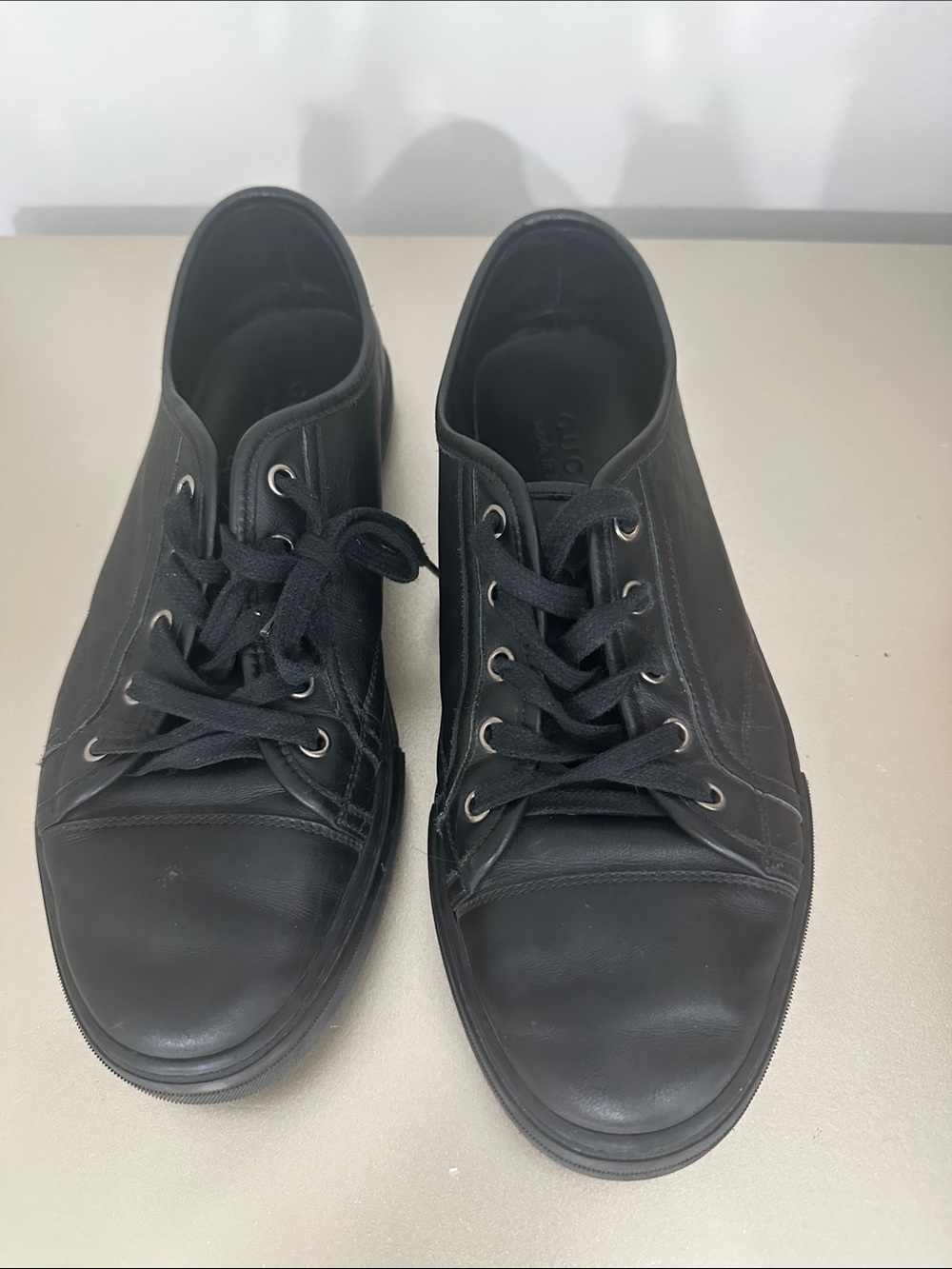 Authentic Gucci Men’s Black Leather Low-Top Sneakers